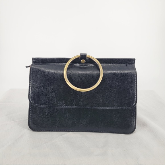 Joy Susan Handbags - Black Faux Leather Ring Handle Crossbody Bag Floral Lining Triple Compartment